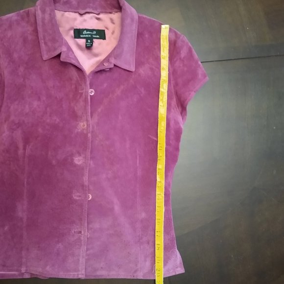 Pink Washable Genuine Suede, Cap Sleeve Top, Arden B, Vintage (mid 90s) Size XS - Picture 7 of 16
